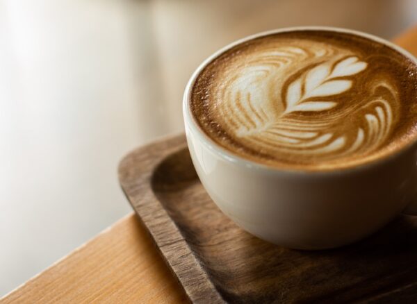 coffee latte on wood table